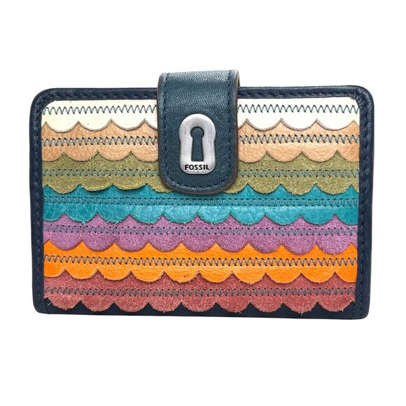 Fossil Ruby Short Patchwork Leather Wallet 5 x 4 Inches Great Condition - Picture 1 of 4